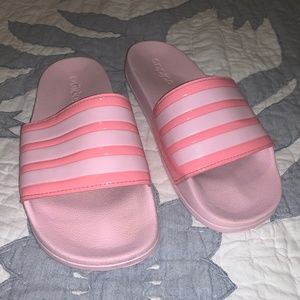 Adidas Pink and White Adilette Slides - Size 7 - EUC